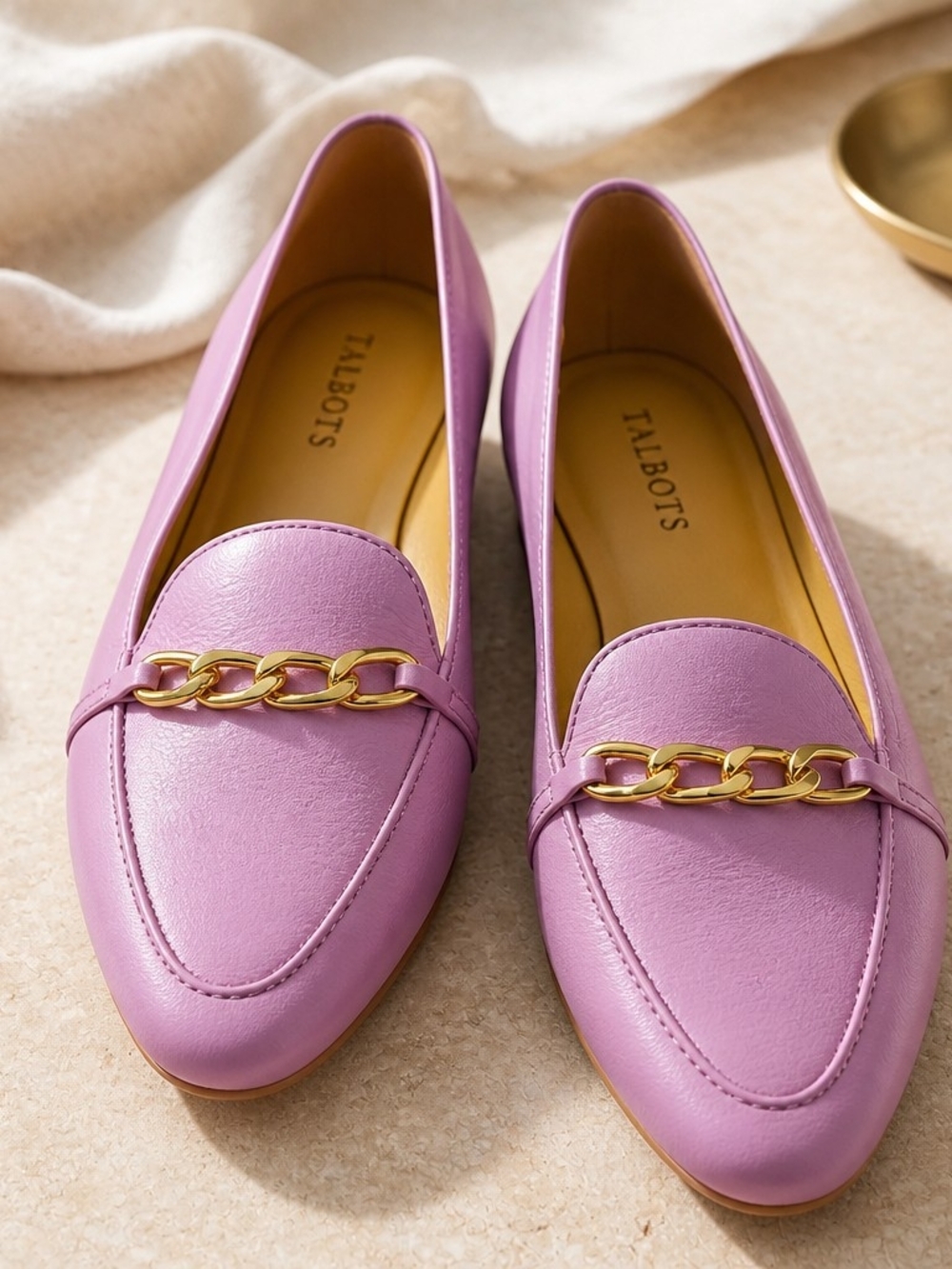 Talbots Lilac Purple Leather Chain Loafer Flats Women's Size 8